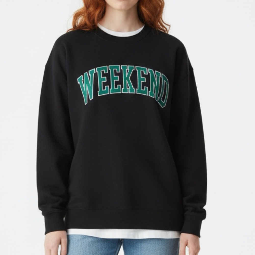 Zenana Outfitters Black Crewneck Sweatshirt with Green WEEKEND Graphic